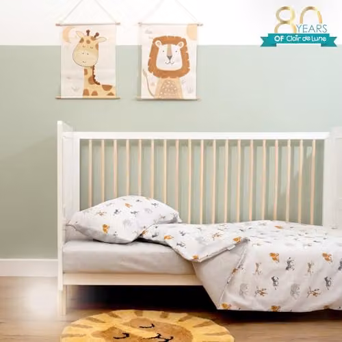 Clair de Lune Jungle Dream Reversible Cot Bed Duvet Cover and Pillowcase Set, White/Grey, W: 150 cm, H: 120 cm, Pillowcase: 40 x 60 cm – 2