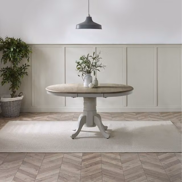 FurnitureboxUK Padstow Round Extending Rubberwood Dining Table in White and Grey