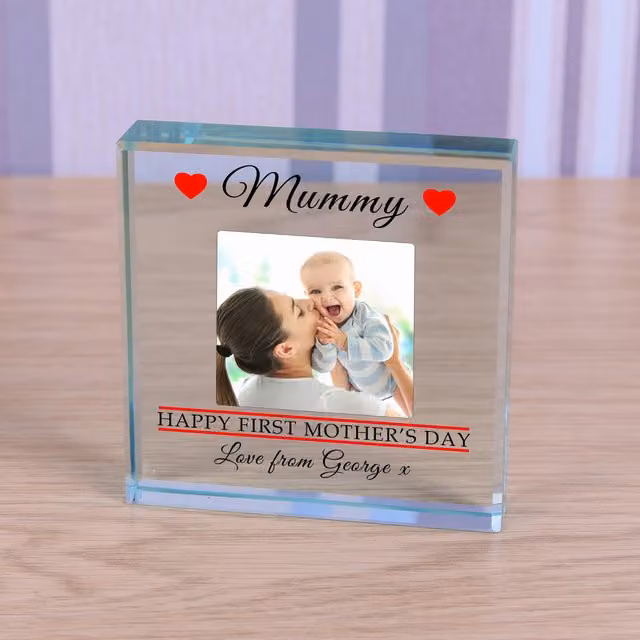 Uniqueful Personalised Happy First Mothers Day Glass Token in Transparent and Beige