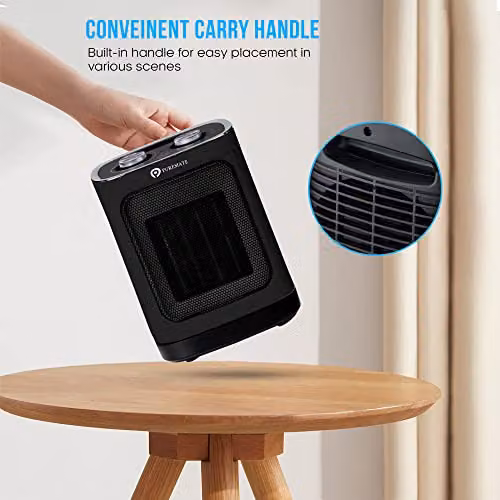 PureMate 1800W Ceramic Fan Heater in Black with Adjustable Thermostat, Tilt Protection and Overheat Protection – 6