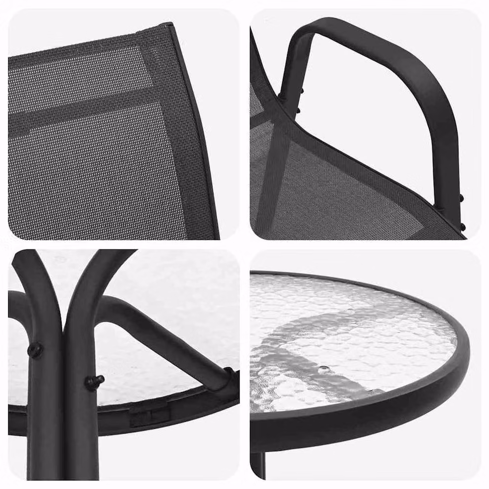 Berkfield Home Elegant 3 Piece Garden Bistro Set in Black Textilene and Steel – 4