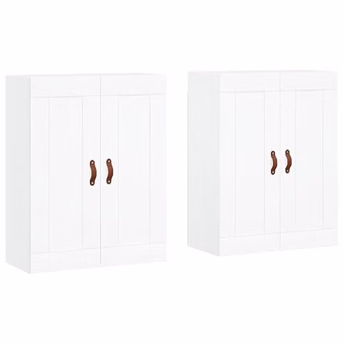 vidaXL Set of 2 White Matt Wall Mounted Cabinets with Hinged Doors and Internal Shelves