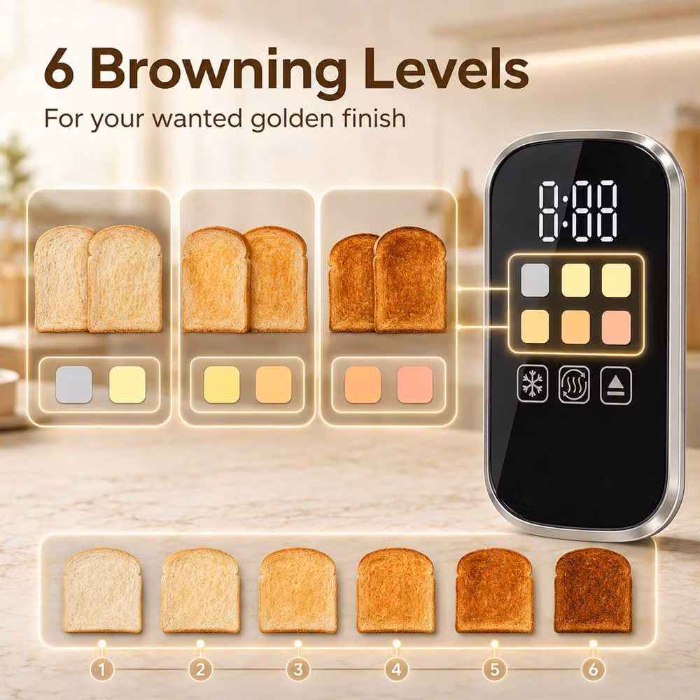 HOMCOM 2 Slice Silver Stainless Steel Toaster with Digital Display and Timer – 5