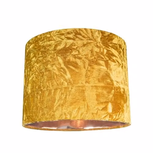 Happy Homewares Mustard Yellow Crushed Velvet Drum Lampshade with Copper Inner, Diameter: 20 cm