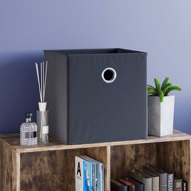 Vida Designs Durham Black Foldable Fabric Cube Storage Basket, H 30 cm x W 30 cm x D 30 cm