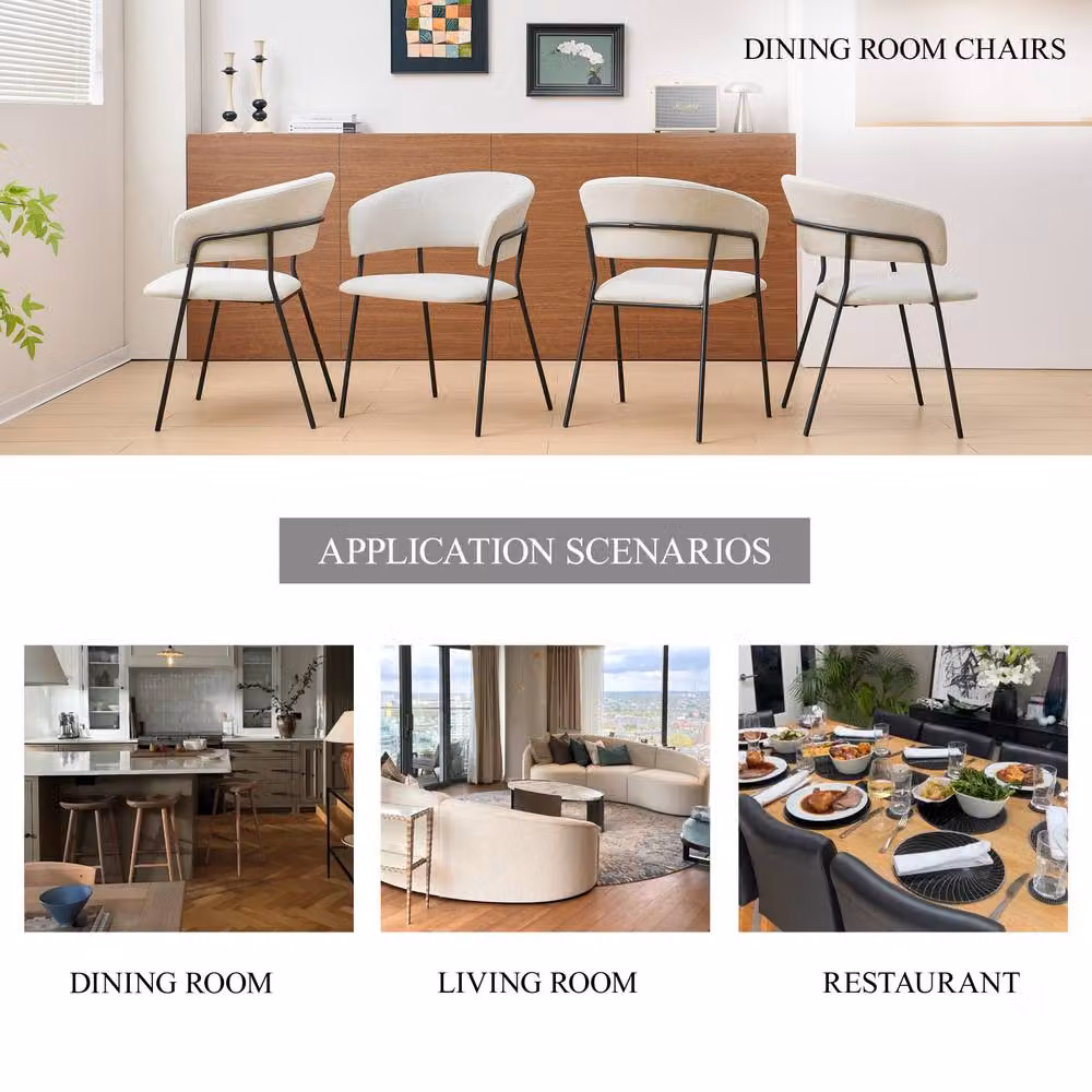 SONARA Set of 2 Modern Curved Dining Chairs with Metal Frame in Beige – 3