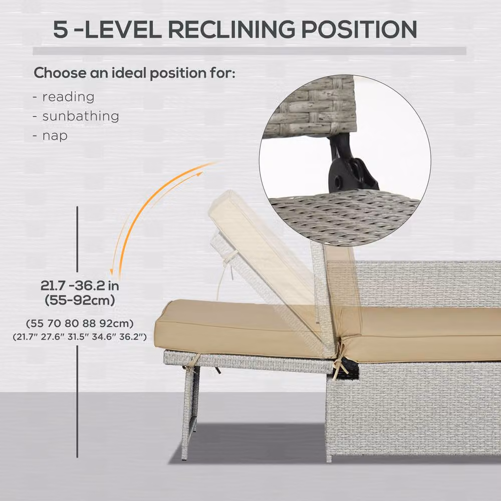 Matteo 5-Piece Beige Rattan Sun Lounger Set with Storage and Table – 4