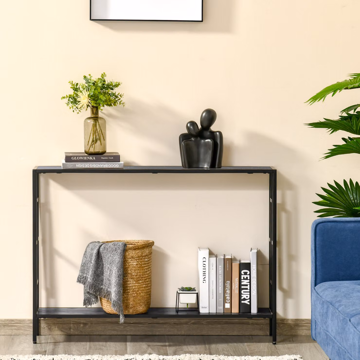 HOMCOM Industrial Console Table with Storage Shelf in Grey and Black – 2