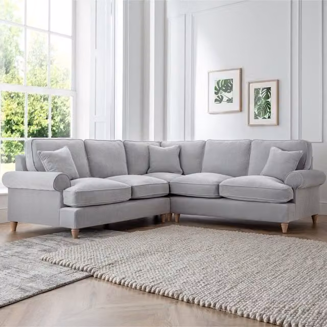 The Great Sofa Company Ezra Large Textured Velvet Corner Sofa in Light Grey