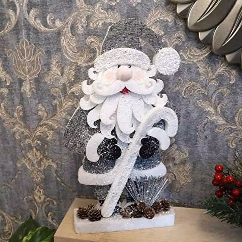 Shatchi Silver and Grey Glitter Foam Santa Christmas Tabletop Figure, Height: 42 cm – 2