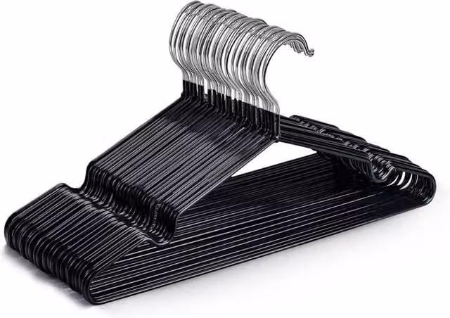 Keplin 20 Pack Non-Slip Rubber Coated Metal Clothes Hangers in Black