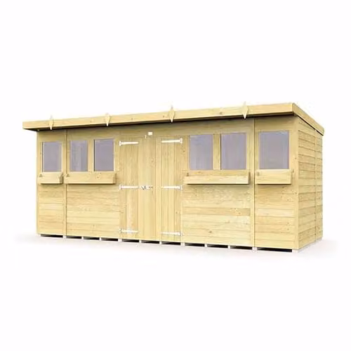 Buttercup Farm Rustic Wood Pent Summer Shed in Brown, W: 474 cm, D: 178 cm, H: 201 cm