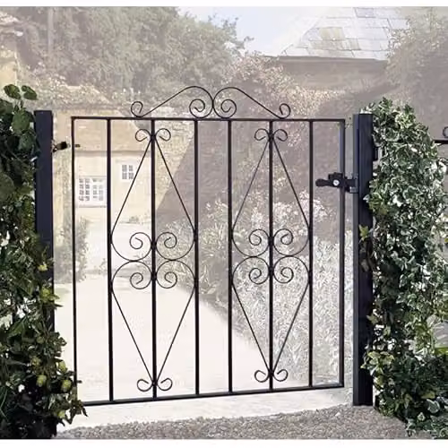 Burbage Iron Craft Stirling Scroll Low Flat Top Single Swing Gate in Black, W: 122 cm, H: 91.4 cm – 2