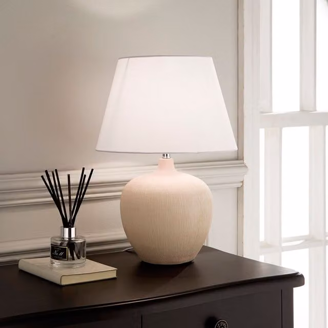 K LIVING Table Lamp with Pink Ceramic Base and White Fabric Shade