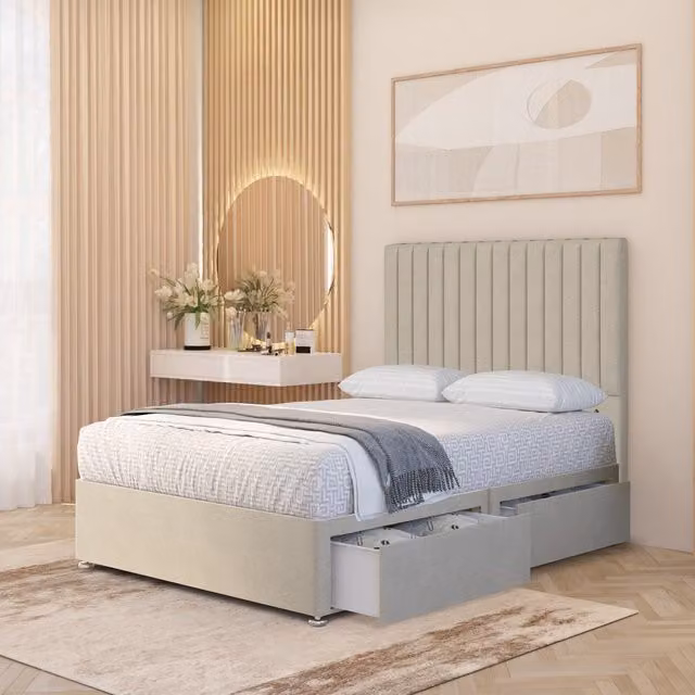 Somnior Beds Ltd Verona Tweed 4000 Pacific Pocket Spring Divan Bed Set with 54 inch Headboard and Drawers, Natural, W/D/H: 90 x 190 x 76.2 cm