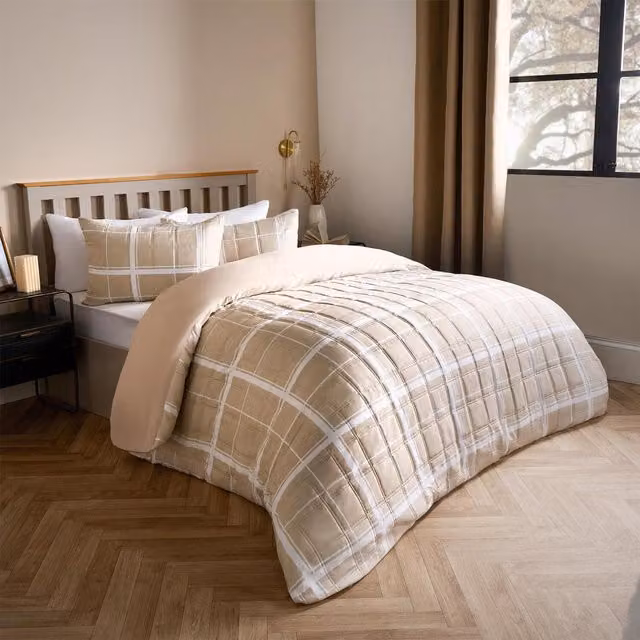 OHS Checked Modern Duvet Cover in Beige and Yellow, 140 x 200 cm