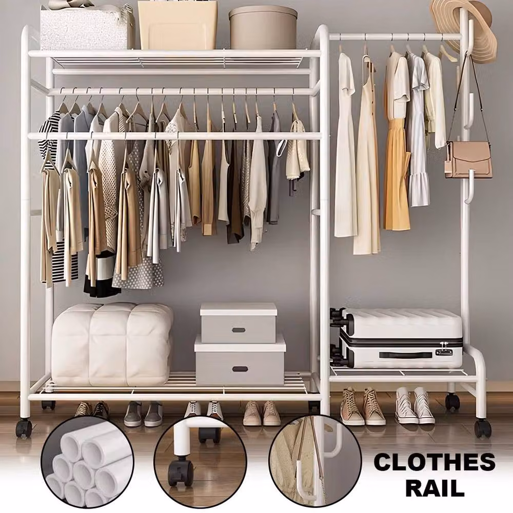 EONLION White Metal Double Clothes Rail Stand Garment Hanging Rack – 2
