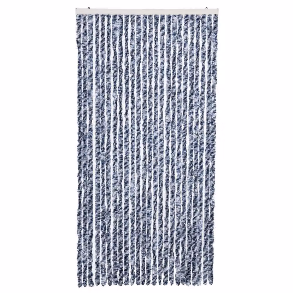 Berkfield Home Striped Chenille Insect Curtain in Blue, White and Silver, W/H: 100 x 220 cm – 3