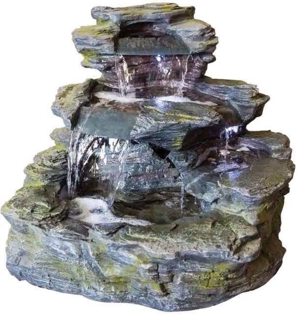 Primrose Garda Stone Falls Cascading Tabletop Water Feature with Lights in Brown