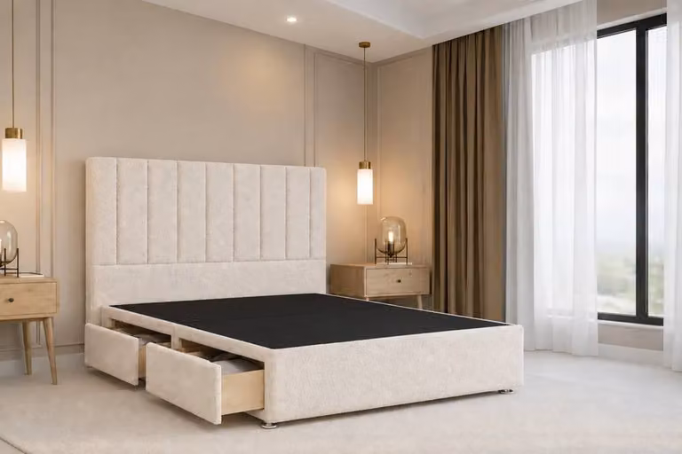 Chester & Oakley Lunar Teddy Divan Bed Base with 4 Drawers and 54 inch Headboard, Beige, W/D/H: 140 x 200 cm