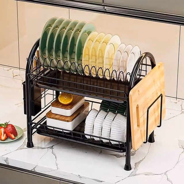 EONLION Black Dish Drainer Rack with Drip Tray and Cutlery Holder – 1