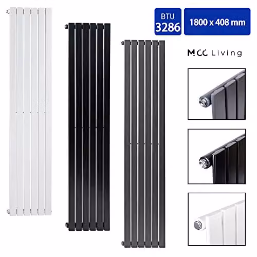 MCC Direct Designer Flat Panel Double Radiator, Black, H: 1800 mm, W: 40.8 cm, D: 6.2 cm – 2