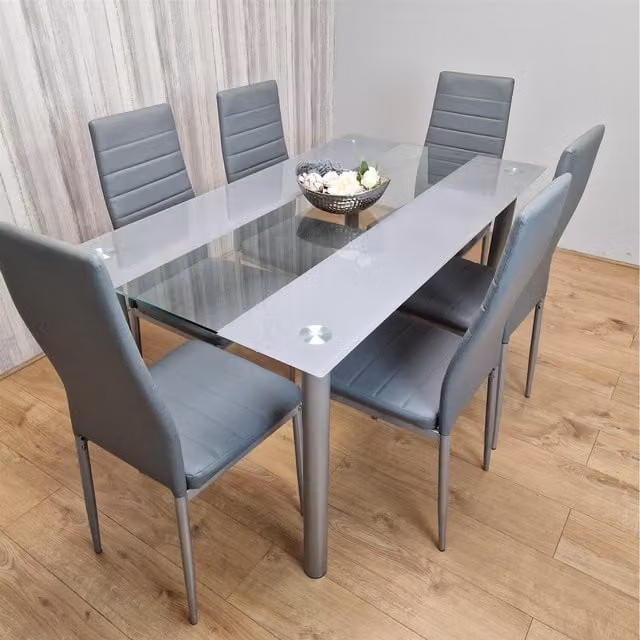 Kosy Koala Modern Grey Glass Rectangular Dining Table and 6 Chairs Set