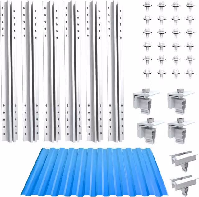 NuaSol Trapezoidal Sheet Metal Roof Mounting Set for 2 Solar Modules, Silver