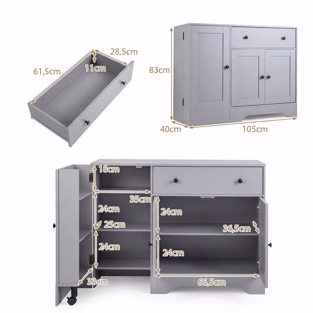 Costway Modern Buffet Cabinet with 3 Doors and Storage in Grey – 2
