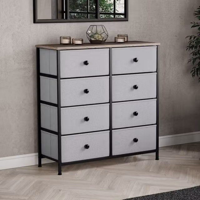 Vida Designs Modern 8 Drawer Fabric Chest of Drawers in Beige and Grey