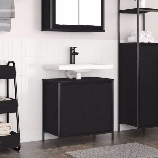 Berkfield Home Modern Black Matt Freestanding Bathroom Basin Cabinet W: 60 cm, D: 34.5 cm, H: 60 cm
