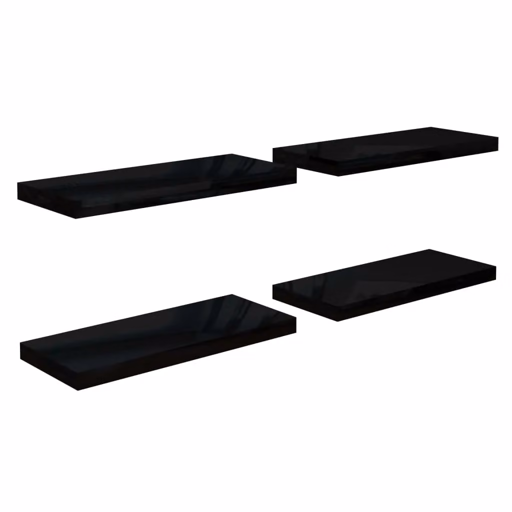 Berkfield Home Set of 4 High Gloss Black Floating Wall Shelves, W: 60 cm, D: 23.5 cm, H: 4 cm – 2