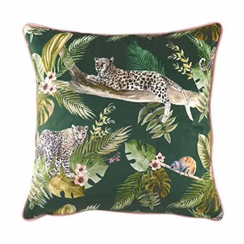 Evans Lichfield Jungle Leopard Green Velvet Square Cushion, W/D/H: 43 x 43 x 43 cm – 3