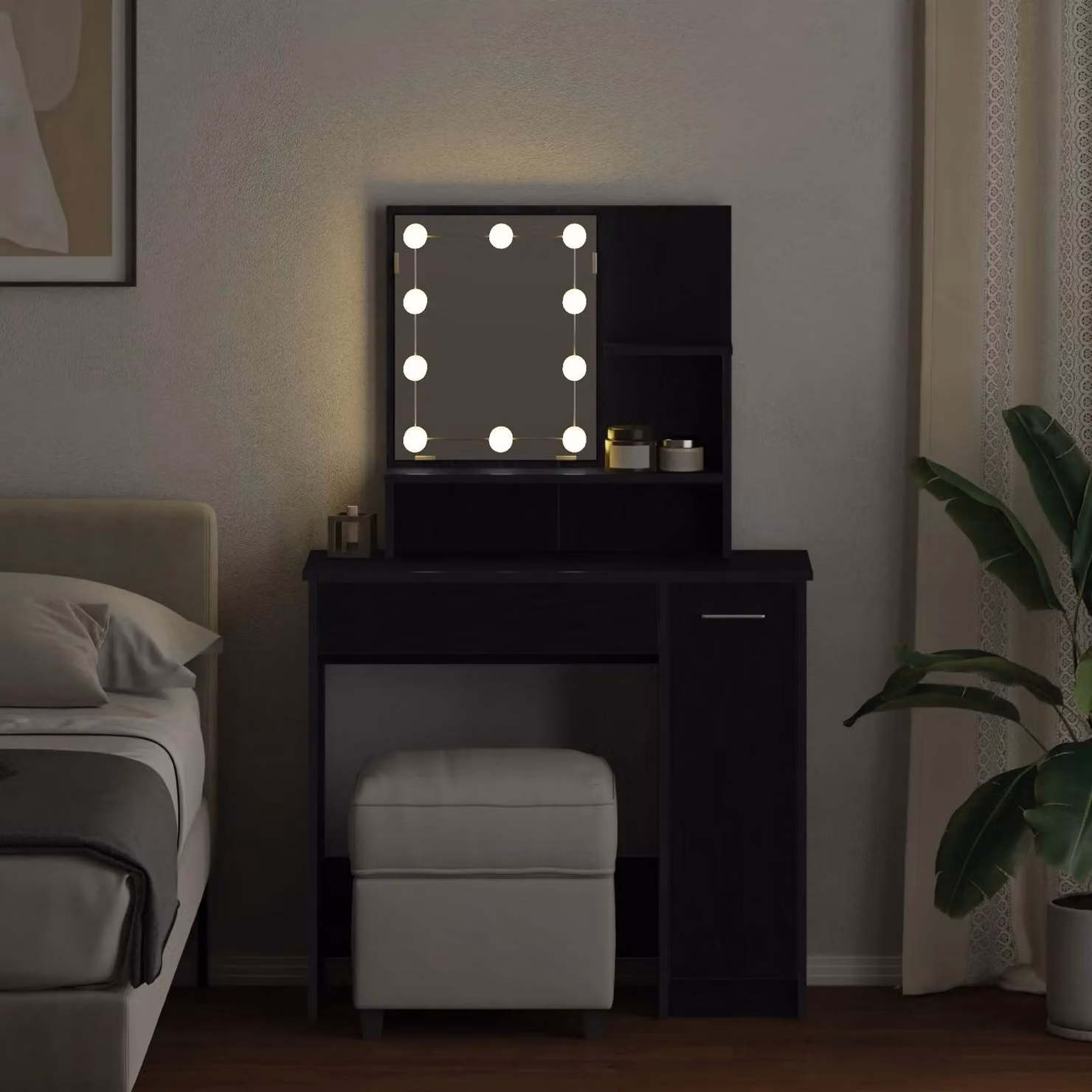 Berkfield Home Modern LED Dressing Table in Black Oak, W/D/H: 86.5 x 35 x 136 cm – 3