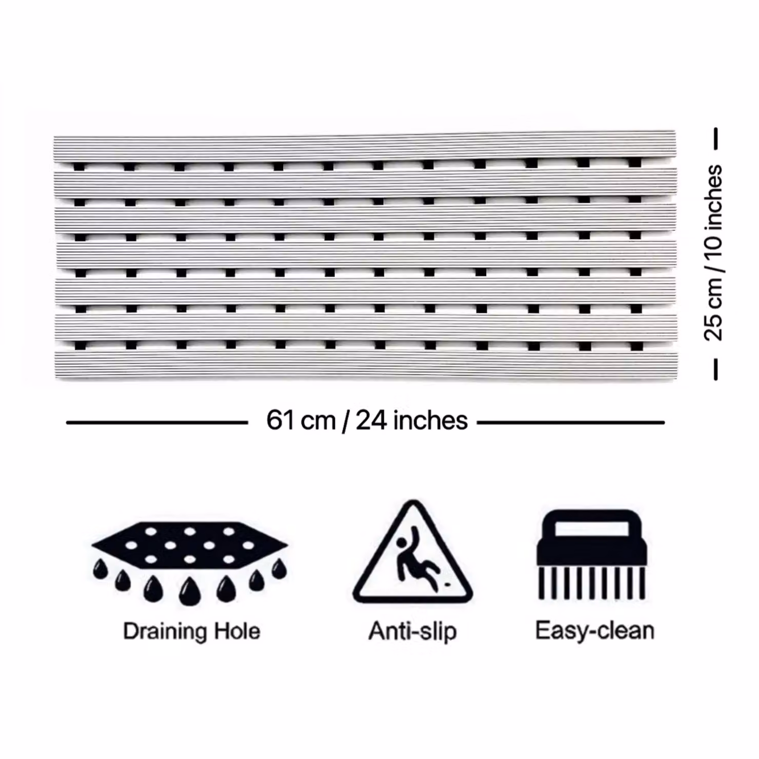 Nicoman Anti Slip PVC Duckboard Shower and Bath Mat, Grey, W: 61 cm, D: 25 cm – 2
