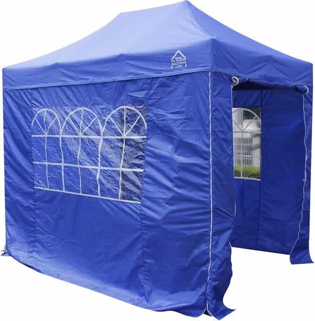 Royal Blue All Seasons Pop Up Gazebo with 4 Heavyweight Side Panels, W: 3 m, D: 2 m