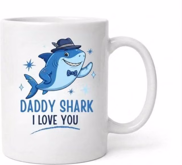 Dyzi Father's Day Daddy Shark I Love You Ceramic Coffee Mug, 320ml, White