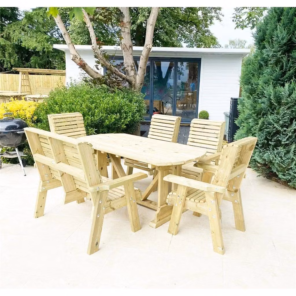 Marlborough Heavy Duty 6 Seater Garden Table and Chair Set in Beige Wood – 2