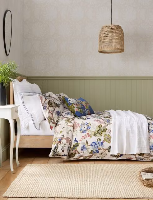 Sanderson Fussang Tree Floral Cotton Mako Sateen Duvet Cover in Dark Blue and Multicolour