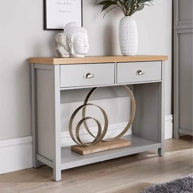 Home Source Avon 2 Drawer Hallway Console Table Unit in Grey