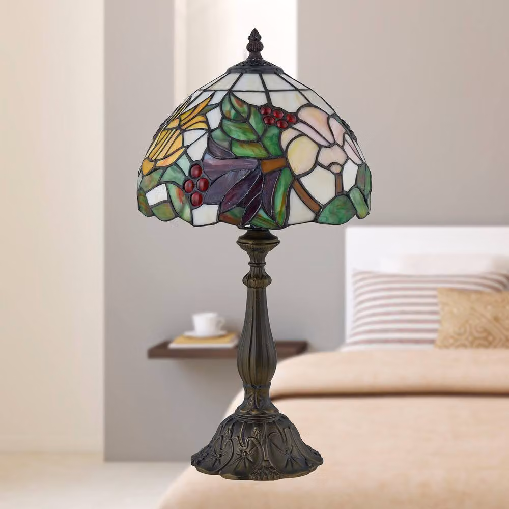 First Choice Lighting Burton Tiffany Floral Table Lamp in Bronze and Multicolour, Height: 47 cm – 3