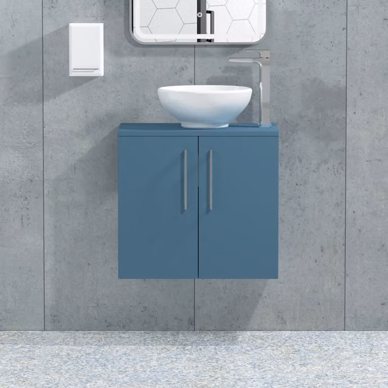 Royal Bathrooms Modena 800mm Wall Hung Vanity Unit with Countertop Basin in Satin Blue