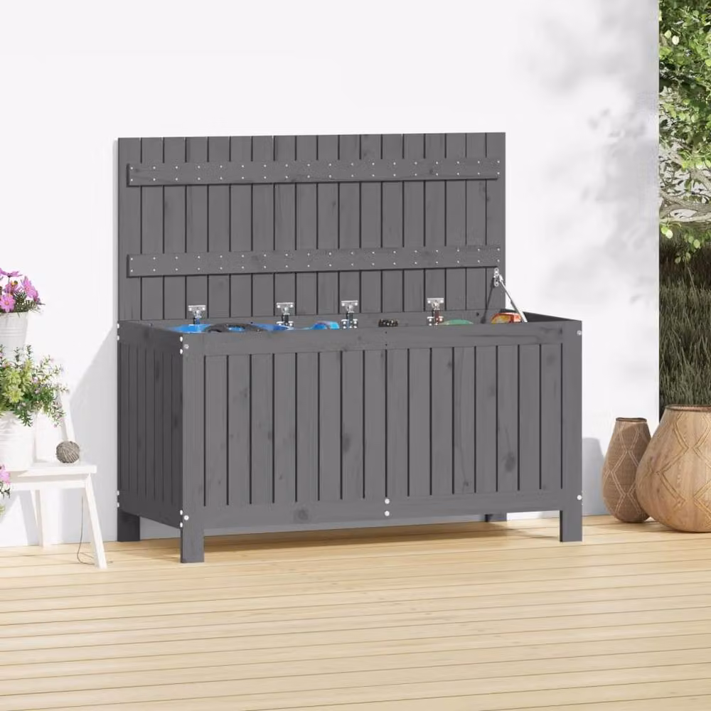Berkfield Home Garden Grey Rustic Solid Pine Wood Storage Box W/D/H: 115 x 49 x 60 cm – 2
