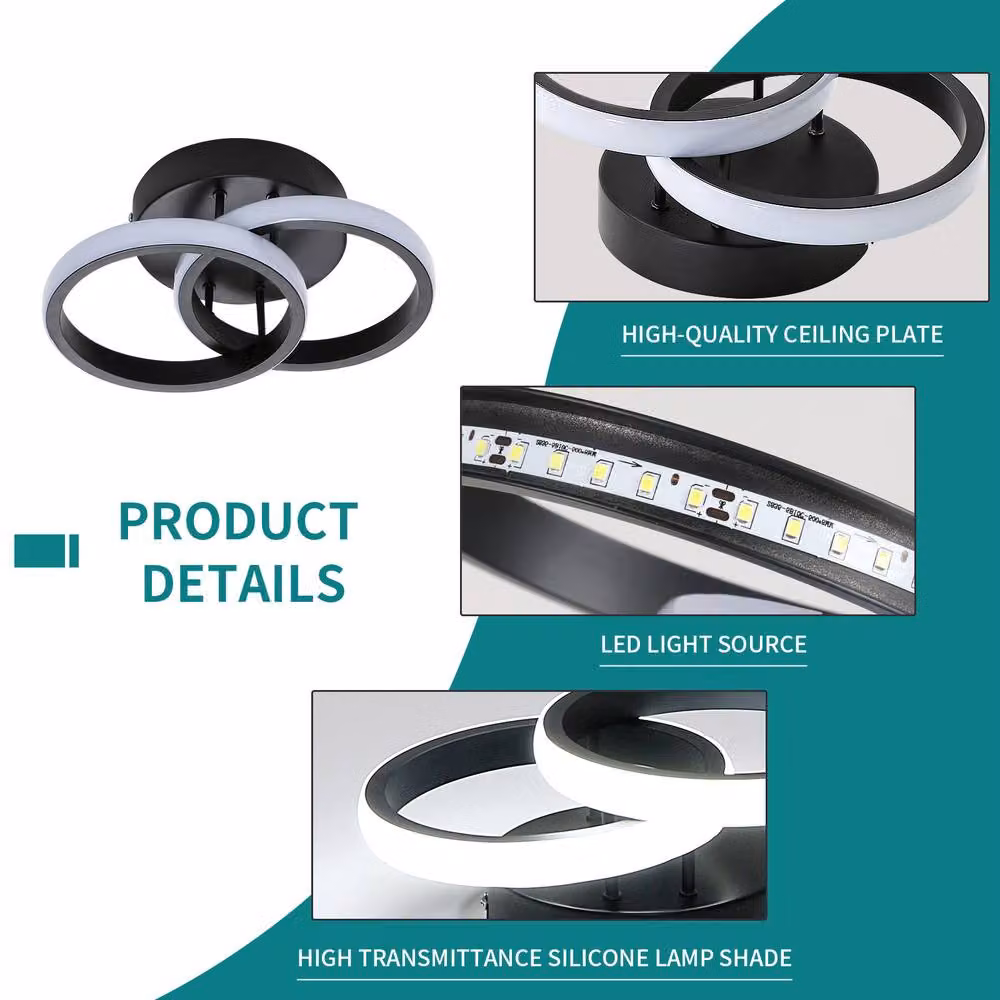 Goeco Modern Round LED Ceiling Light, 22W, 6500K Cool White, Black – 4