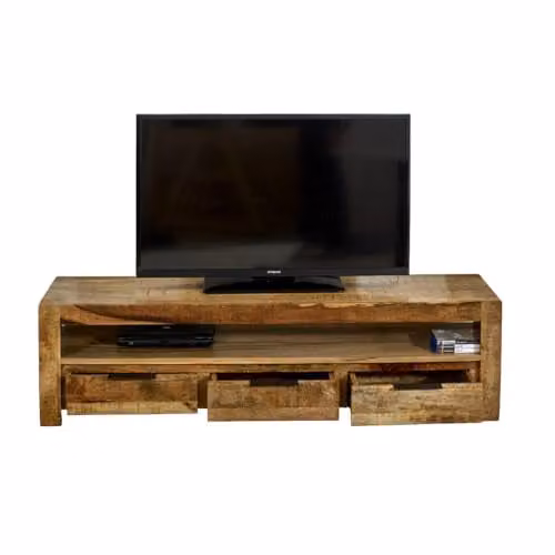 Indian Hub Surrey Large TV Unit with 3 Drawers in Brown Solid Mango Wood W150 x D40 x H40 cm – 1