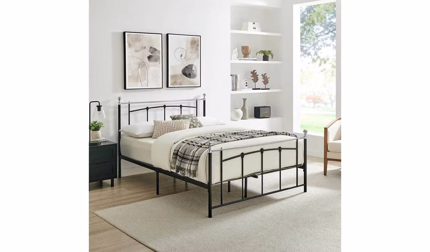 Yani Small Double Metal Bed Frame in Black Industrial Style, W/D/H: 120 x 200 x 105 cm