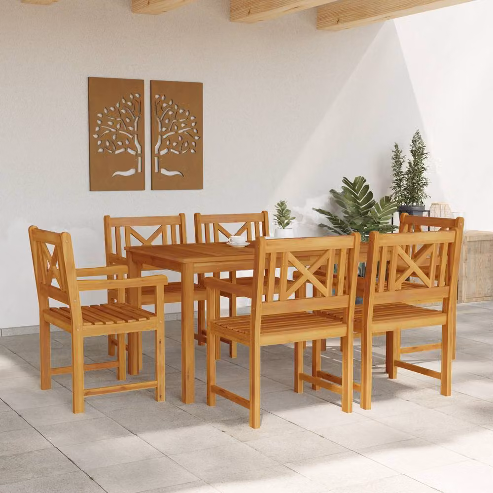 Berkfield Home 7 Piece Rustic Brown Acacia Wood Garden Dining Set – 3