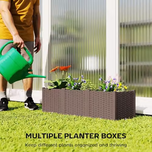 Outsunny Brown Plastic Self-Watering Raised Garden Bed with Legs W/D/H: 120 x 40 x 37 cm – 4