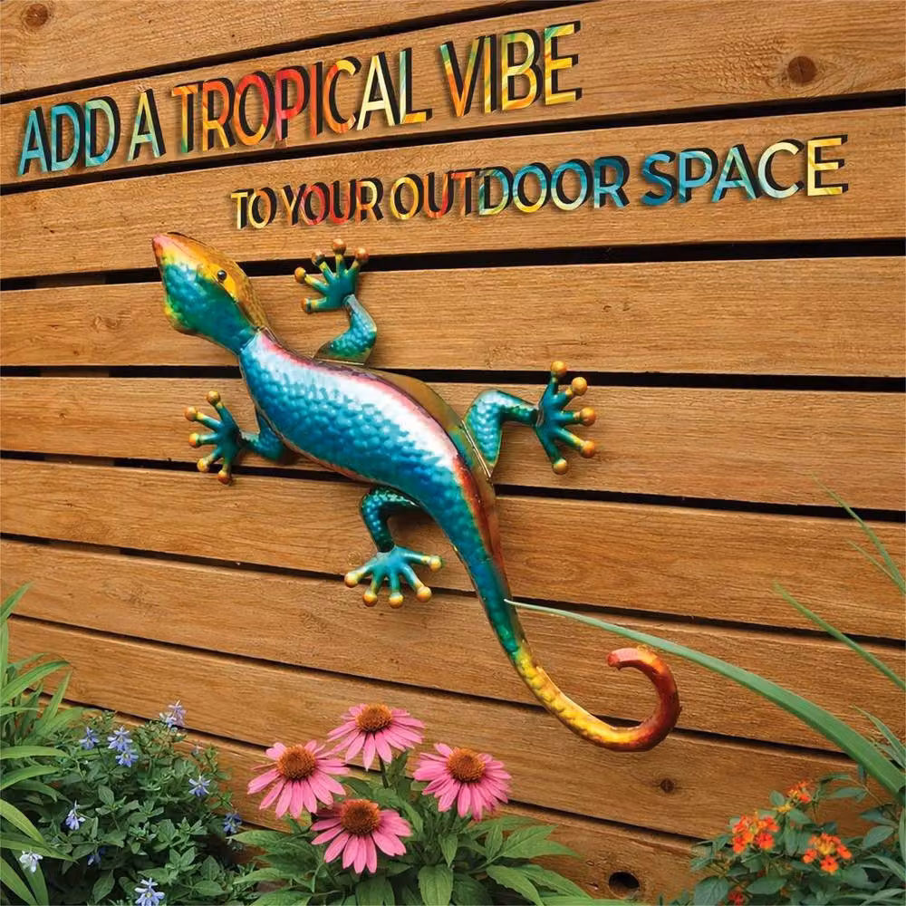 NESTLUNE Metal Gecko Multicolour Garden Wall Ornament, W: 100 cm, H: 15 cm – 2
