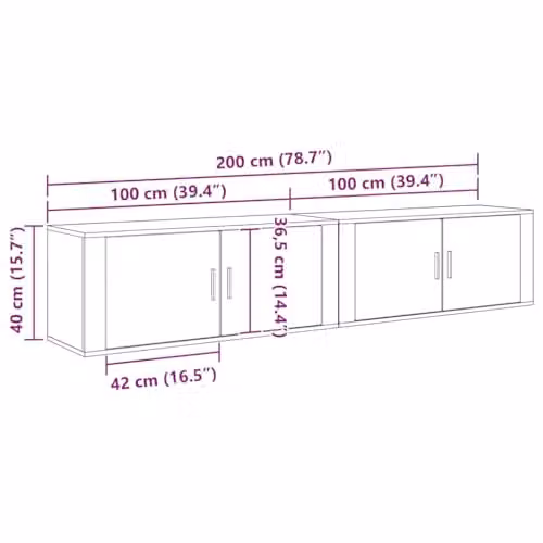 vidaXL Modern Wall-Mounted TV Cabinet Set of 2 in Black Matt MDF and Wood – 3